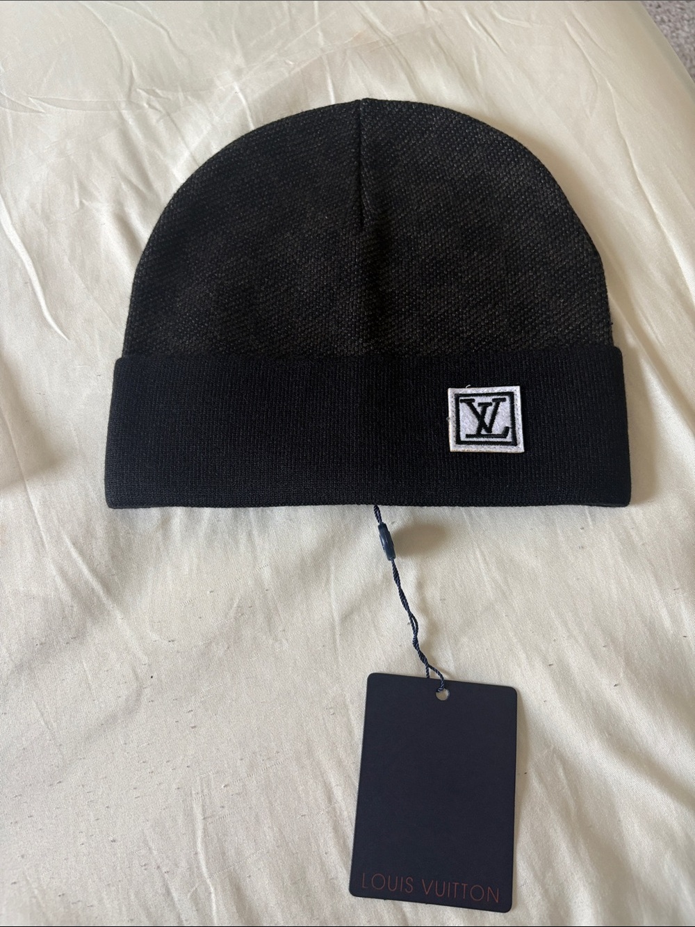 Louis Vuitton Black Folded Cuff Beanie with LV Patch